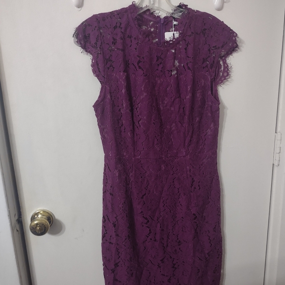 Elegant Plum Lace Midi Dress - Picture 5 of 5
